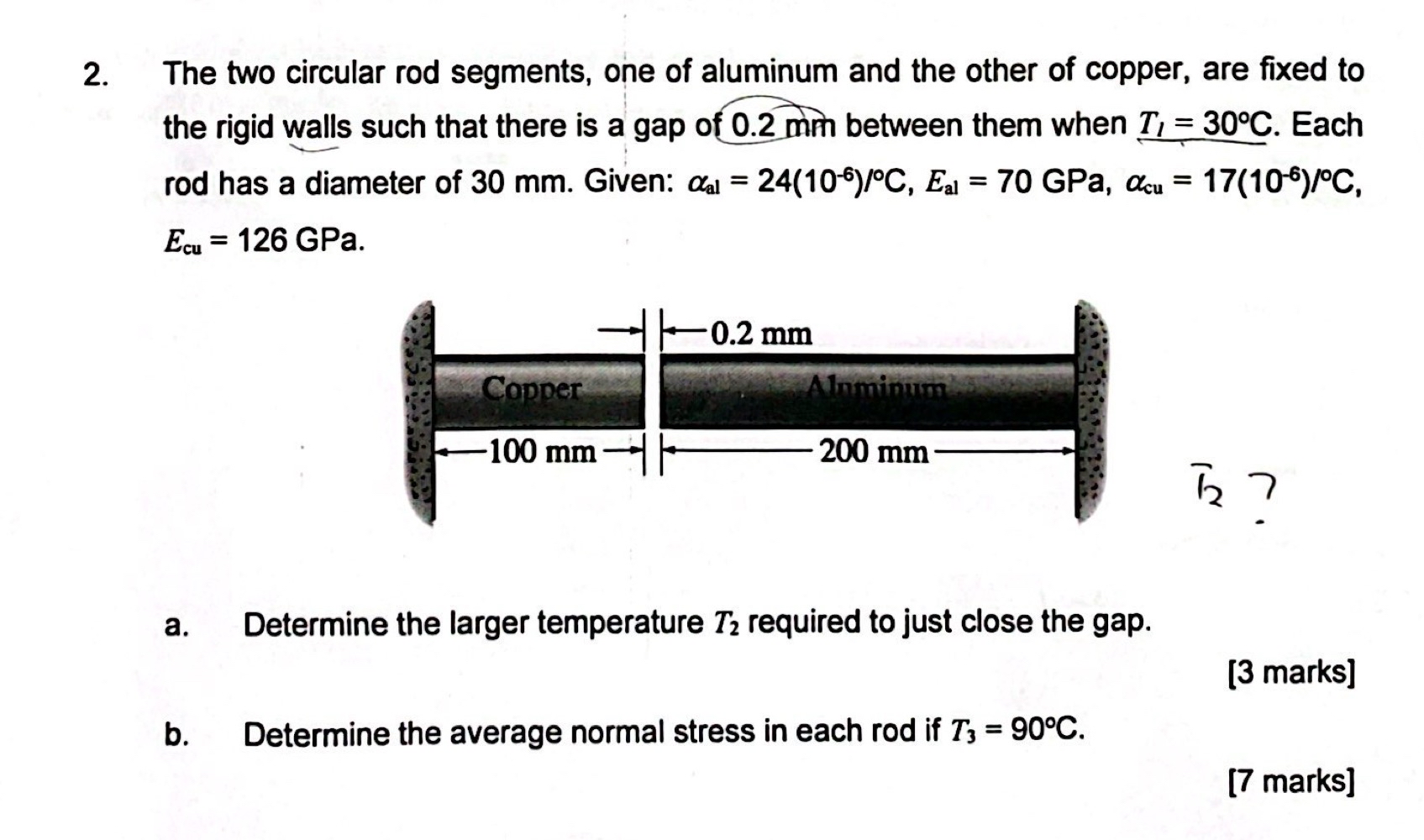 The two circular rod segments, one of aluminum