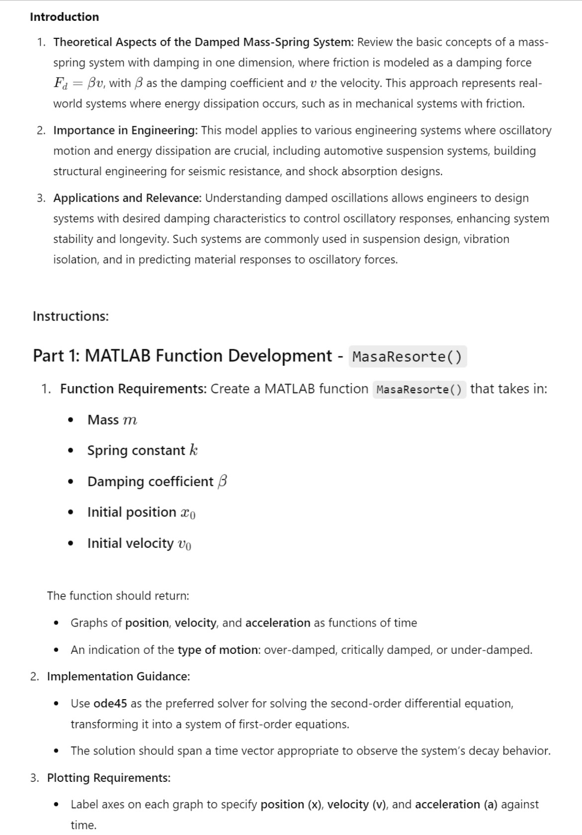 Introduction Theoretical Aspects of the Damped