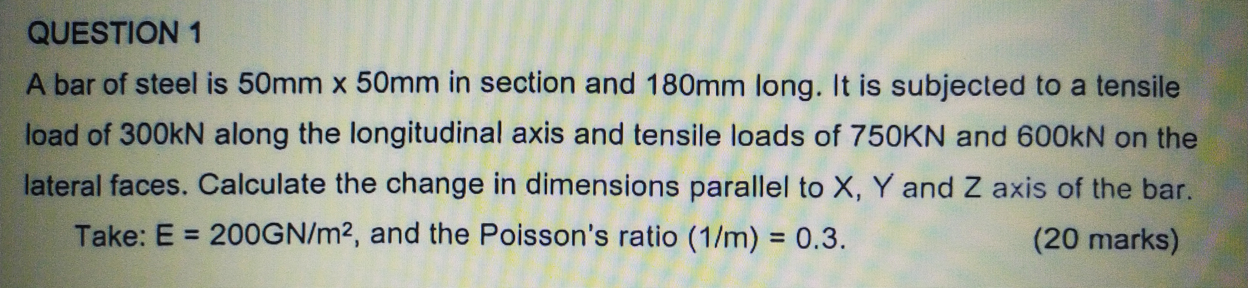 A bar of steel is 5 0 m m 5 0 m m in section and