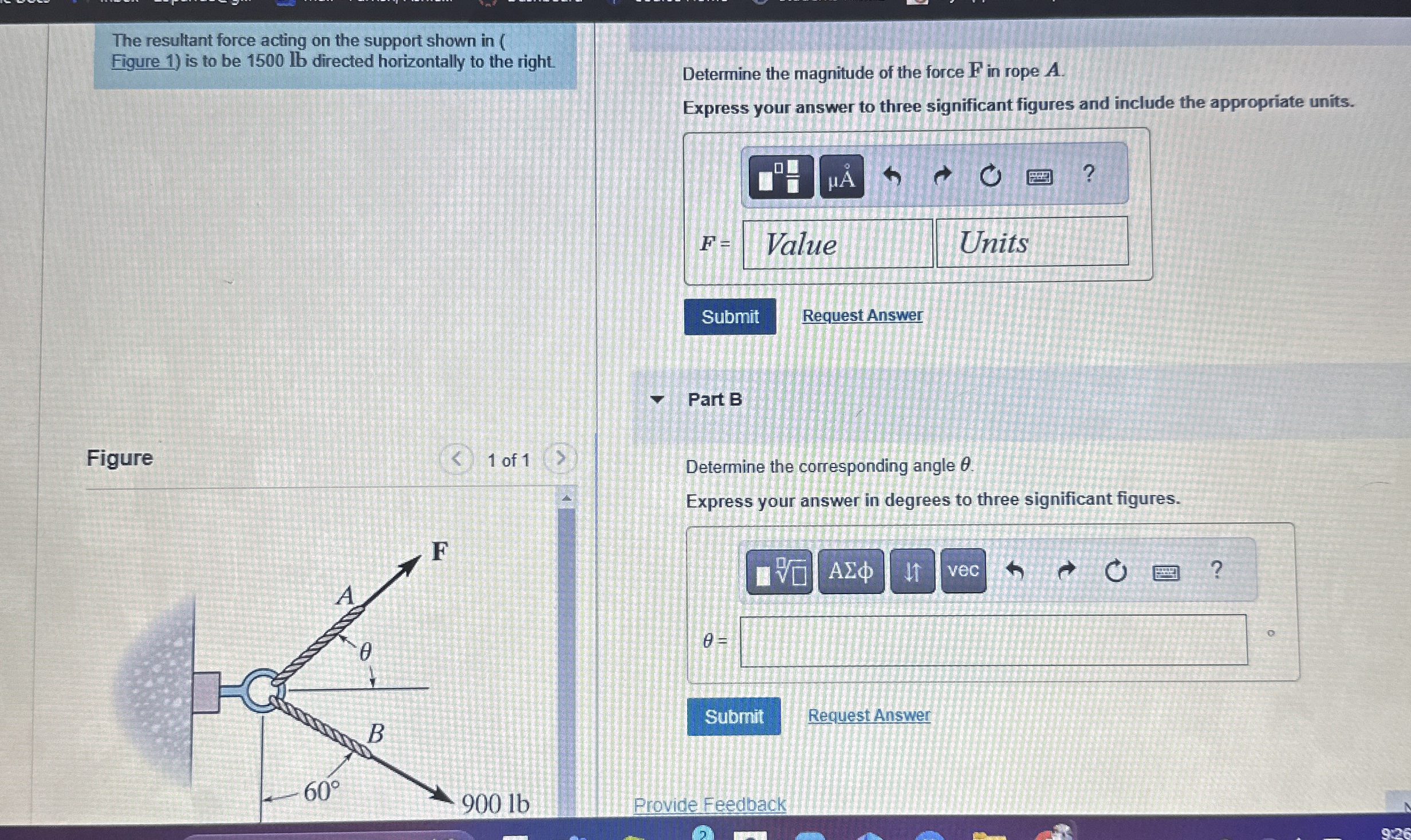 The resultant force acting on the support shown