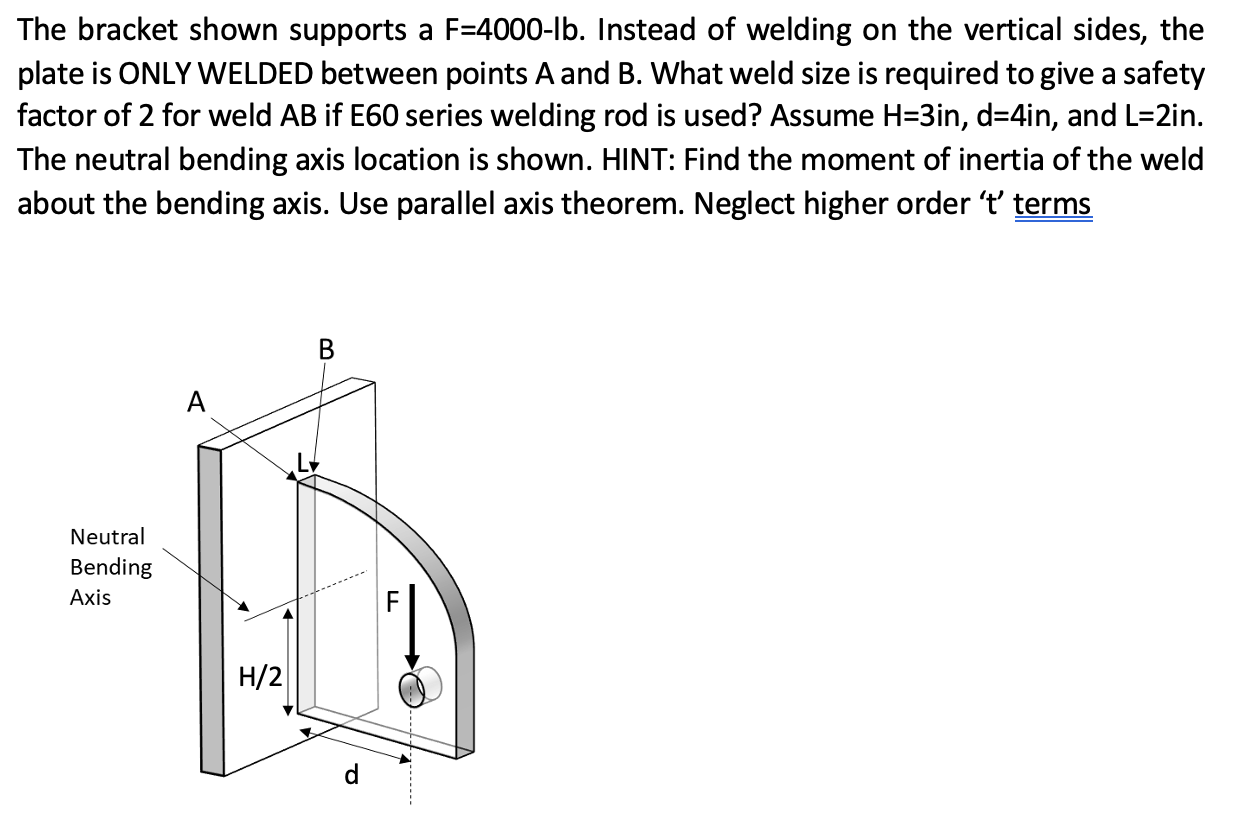 The bracket shown supports a F = 4 0 0 0 - lb .
