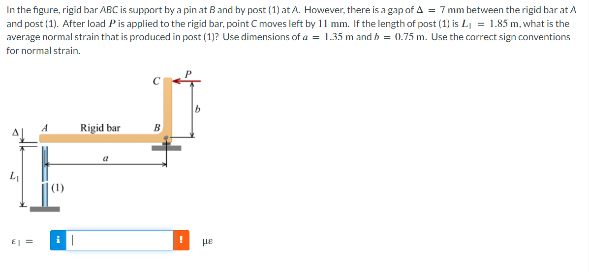 In the figure, rigid bar ABC is support by a pin