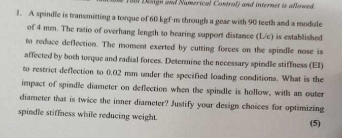A spindle is transmitting a torque of 6 0 k g f *
