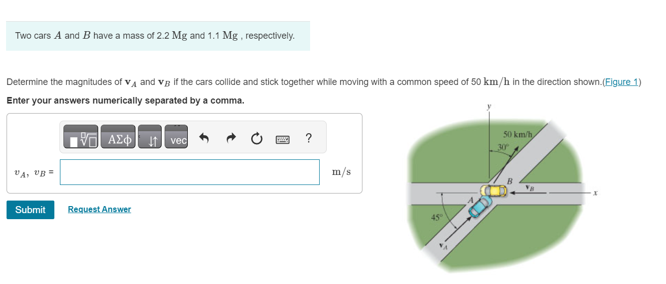 Two cars A and B have a mass of 2 . 2 Mg and 1 .