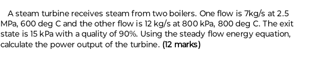 A steam turbine receives steam from two boilers.