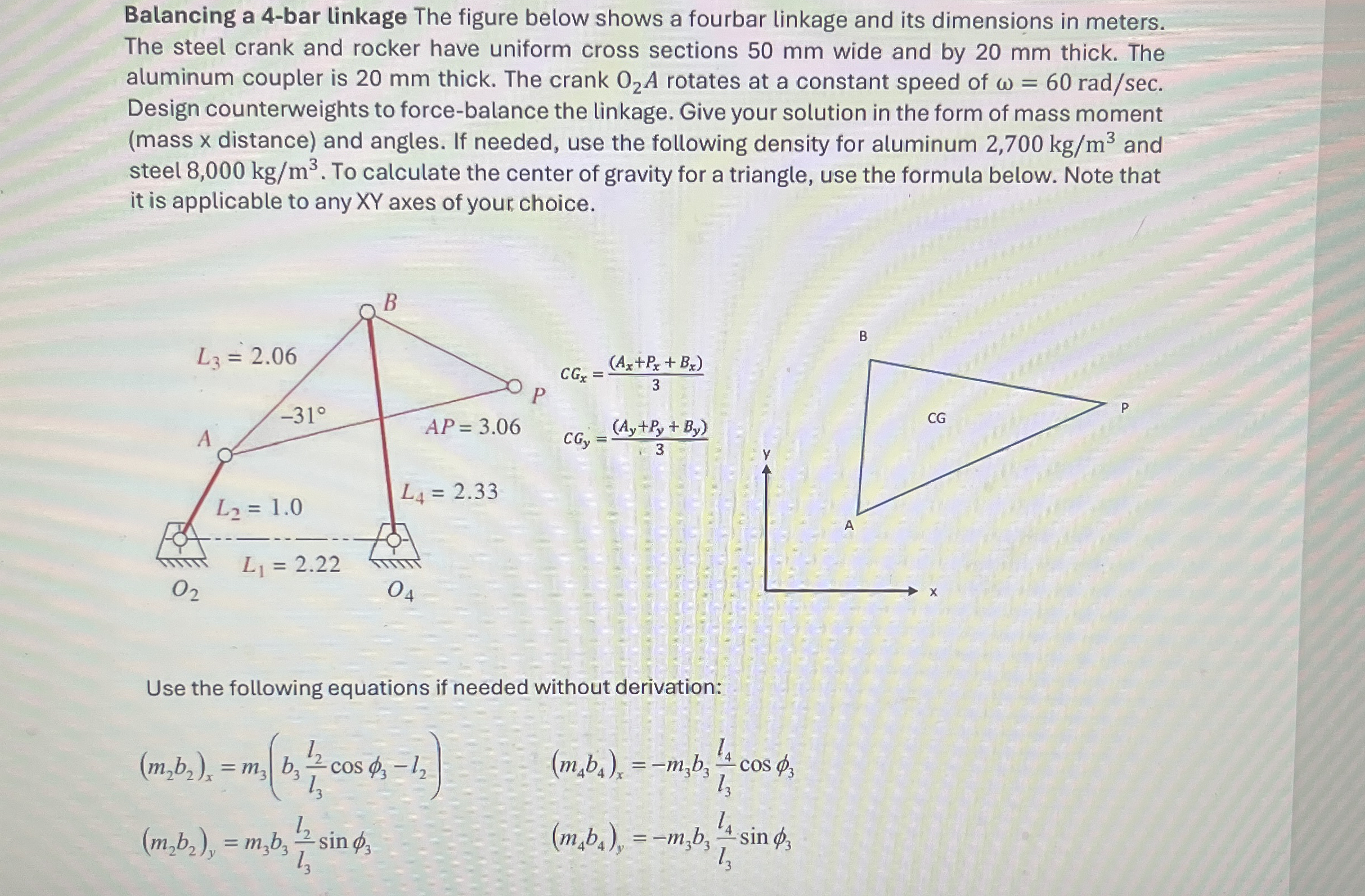 Balancing a 4 - bar linkage The figure below