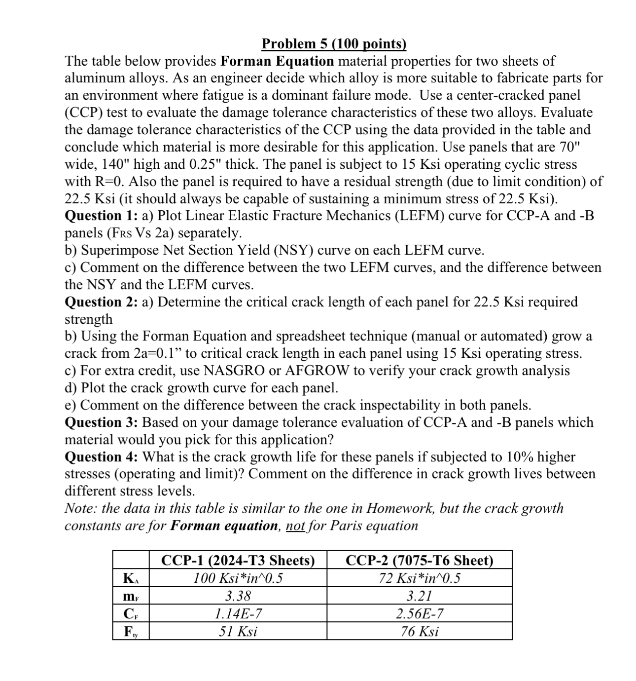 Problem 5 ( 1 0 0 points ) The table below