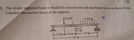 [ 4 ] f ) The simply supported beam is loaded by