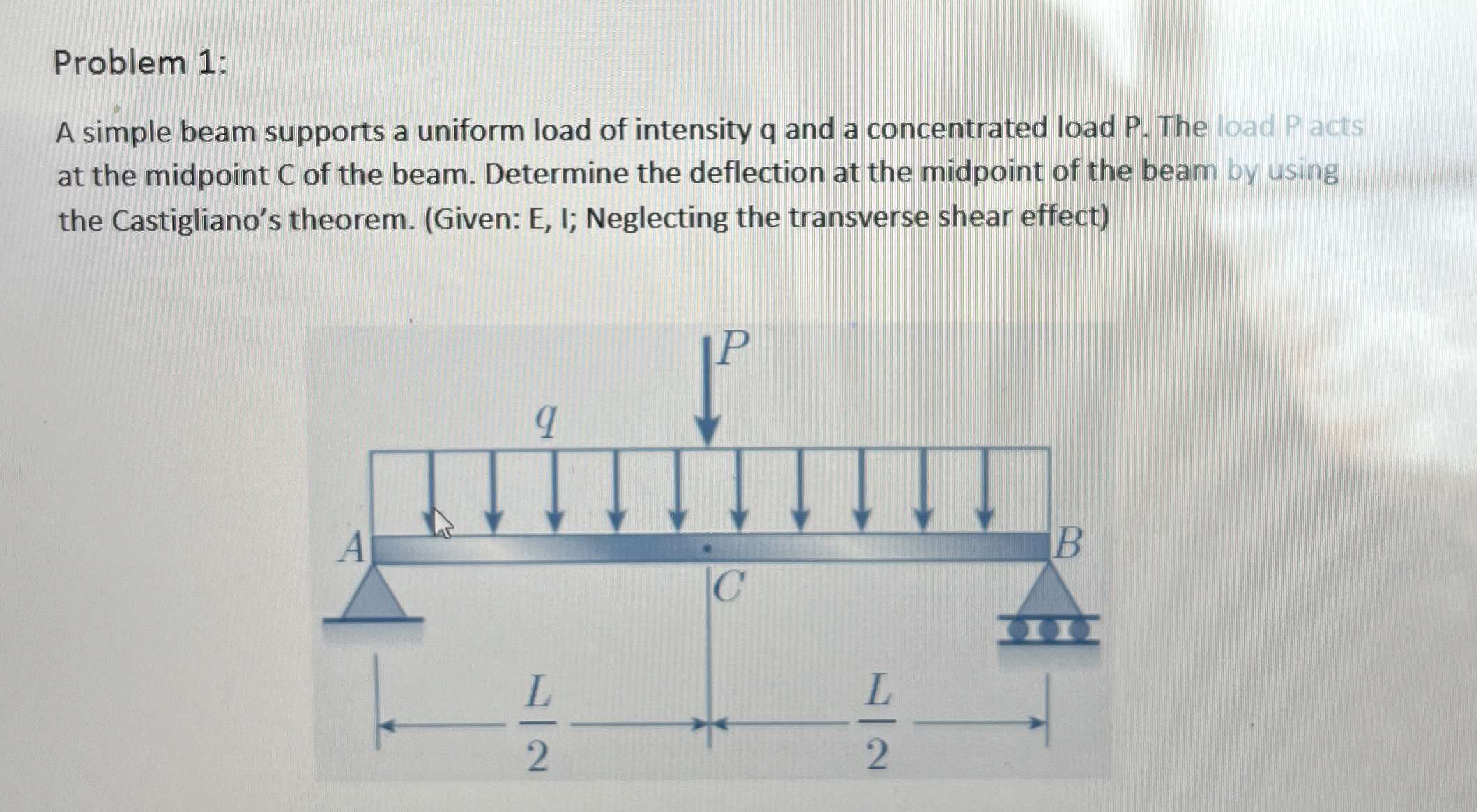 Problem 1 : A simple beam supports a uniform load