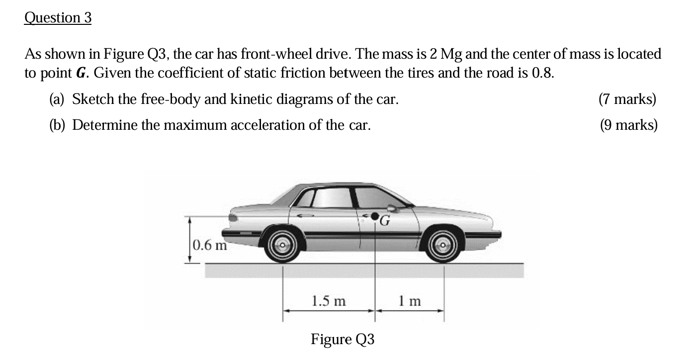 Question 3 As shown in Figure Q 3 , the car has