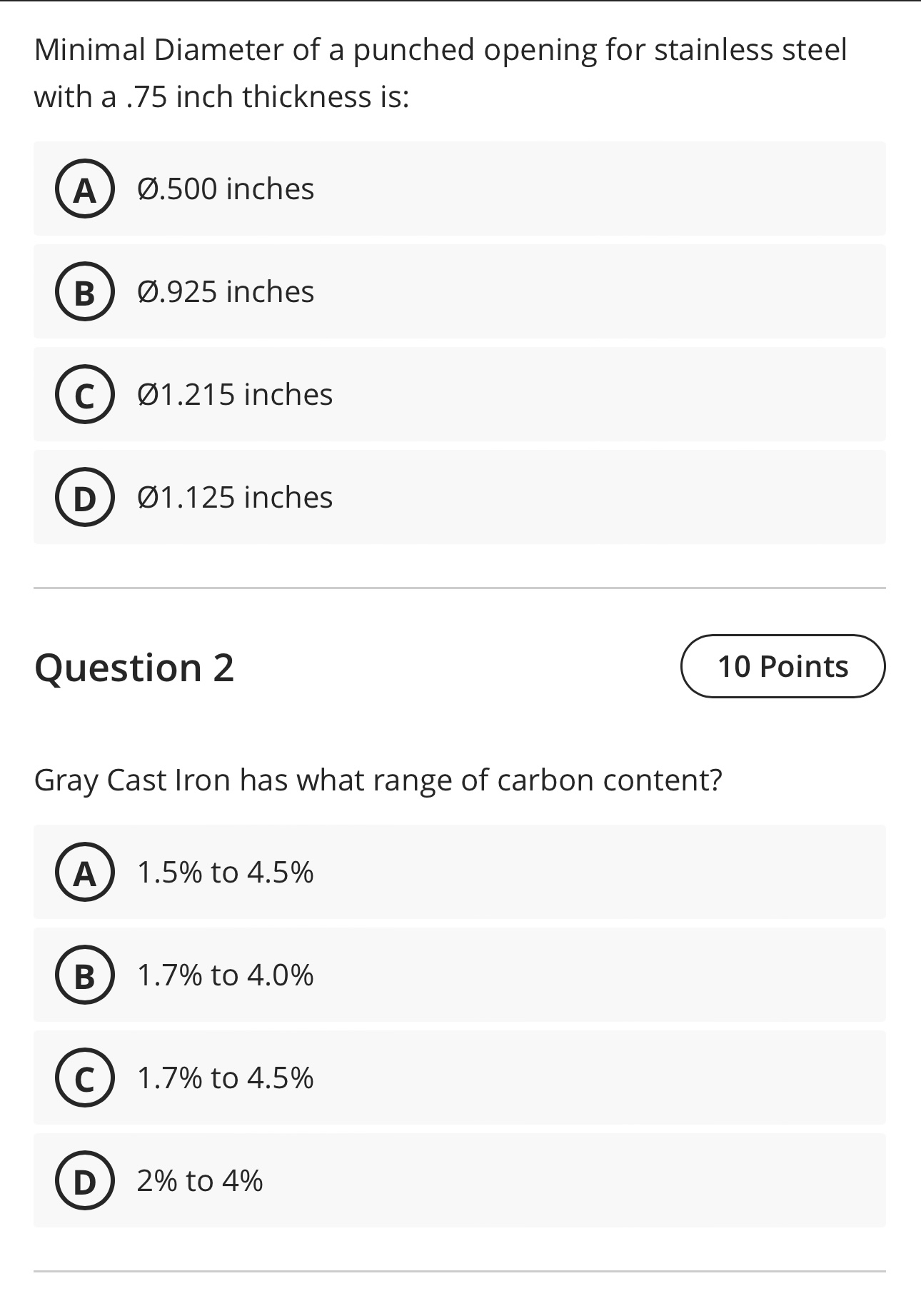 Minimal Diameter of a punched opening for