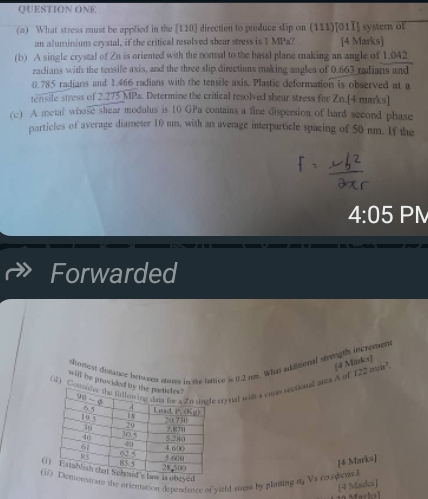 QUESTIONONE an aluminium cystal, if the critical