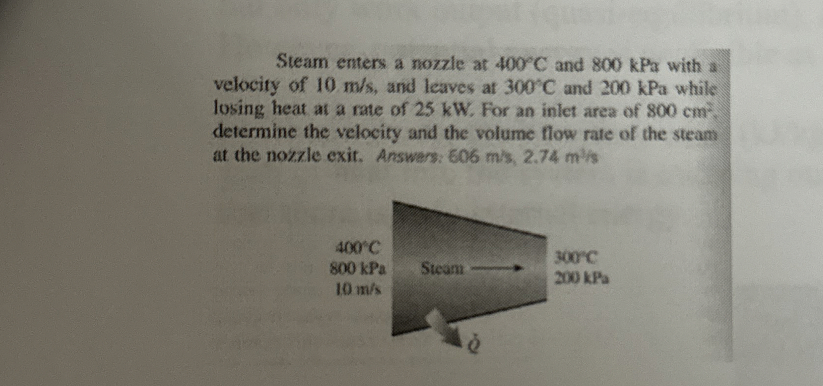 Steam enters a nozzle at 4 0 0 C and 8 0 0 kPa