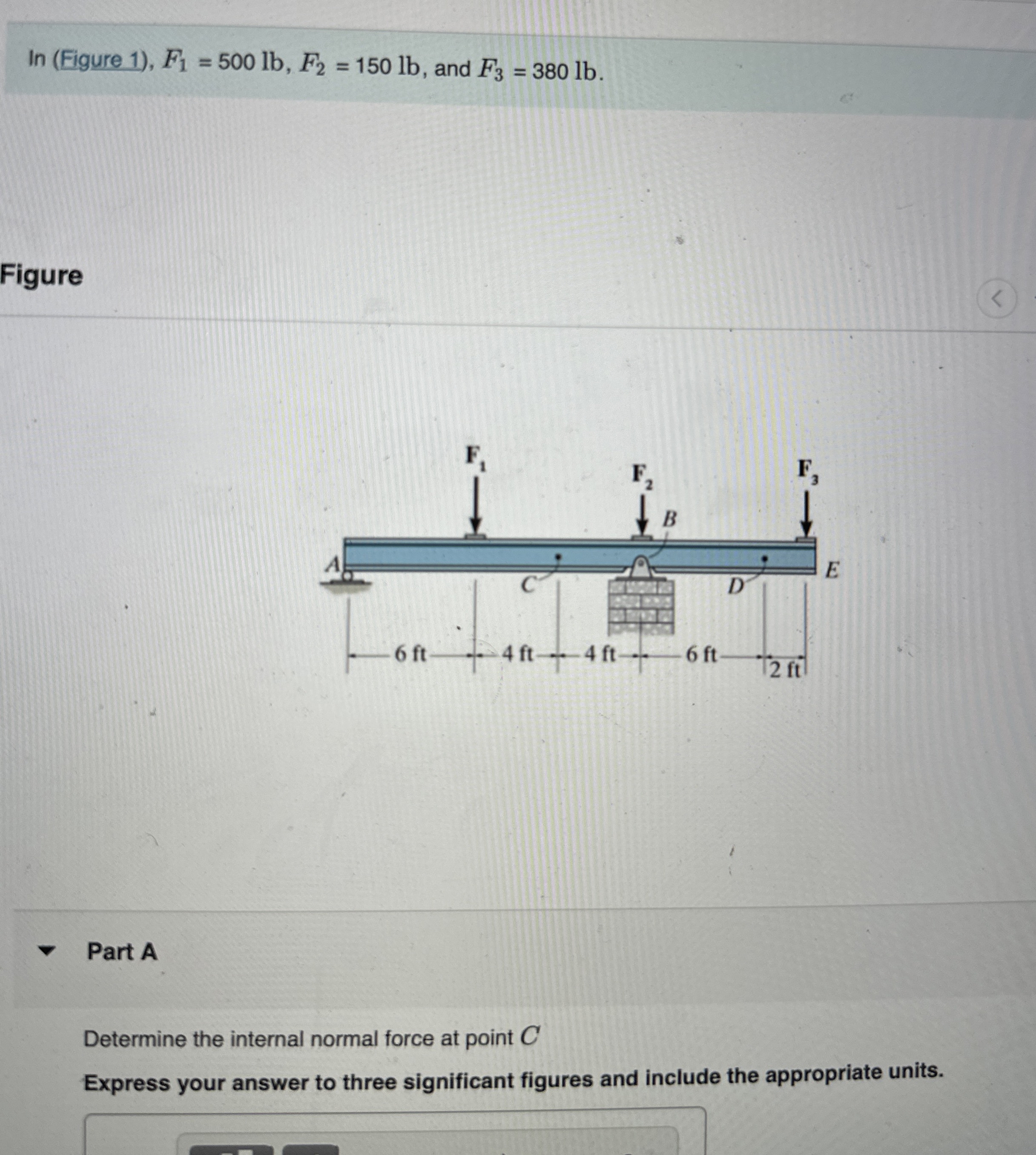 Determine the internal normal force at point D .