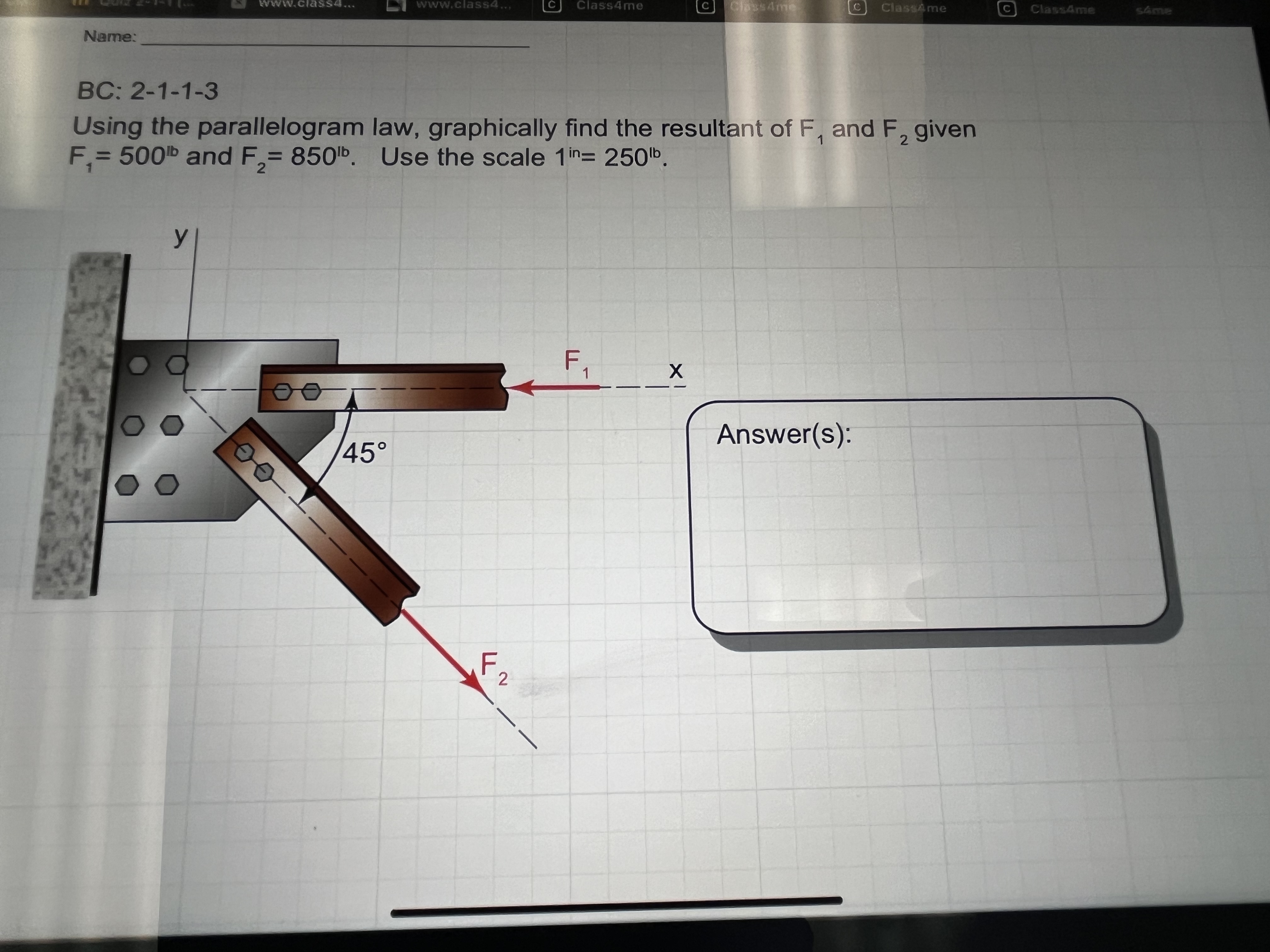 Using the parallelogram law, graphically find the