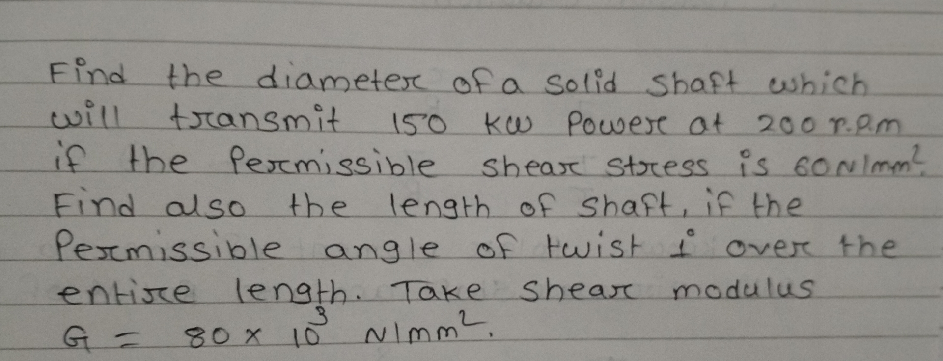 Find the diameter of a solid shaft which will