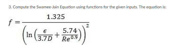 Compute the Swamee - Jain Equation in LABVIEW