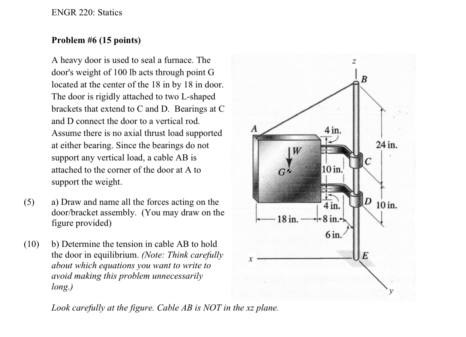 ENGR 2 2 0 : Statics Problem # 6 ( 1 5 points ) A