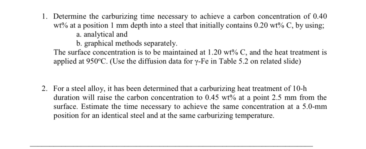 Determine the carburizing time necessary to