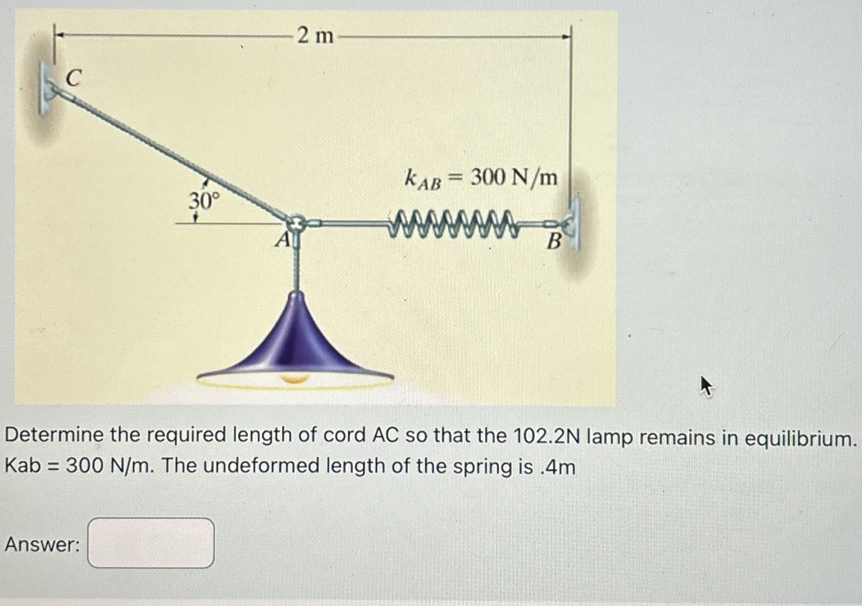 Determine the required length of cord AC so that