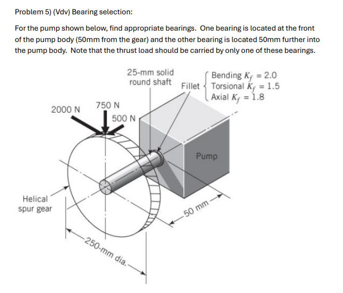 Problem 5 ) ( Vdv ) Bearing selection: For the