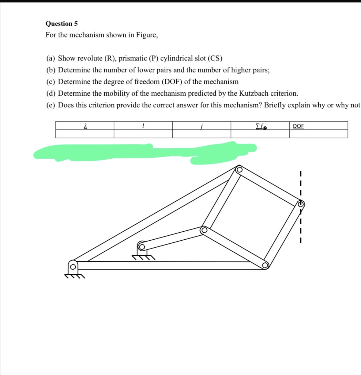 Question 5 For the mechanism shown in Figure, ( a