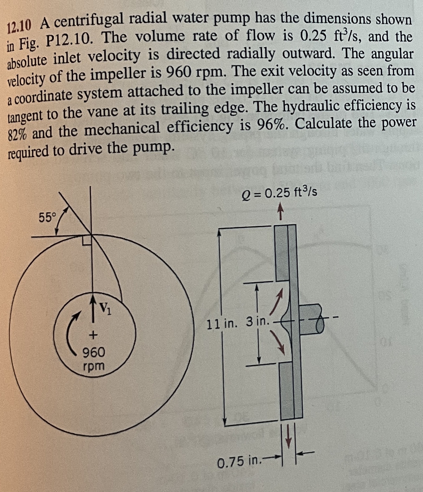 1 2 . 1 0 A centrifugal radial water pump has the