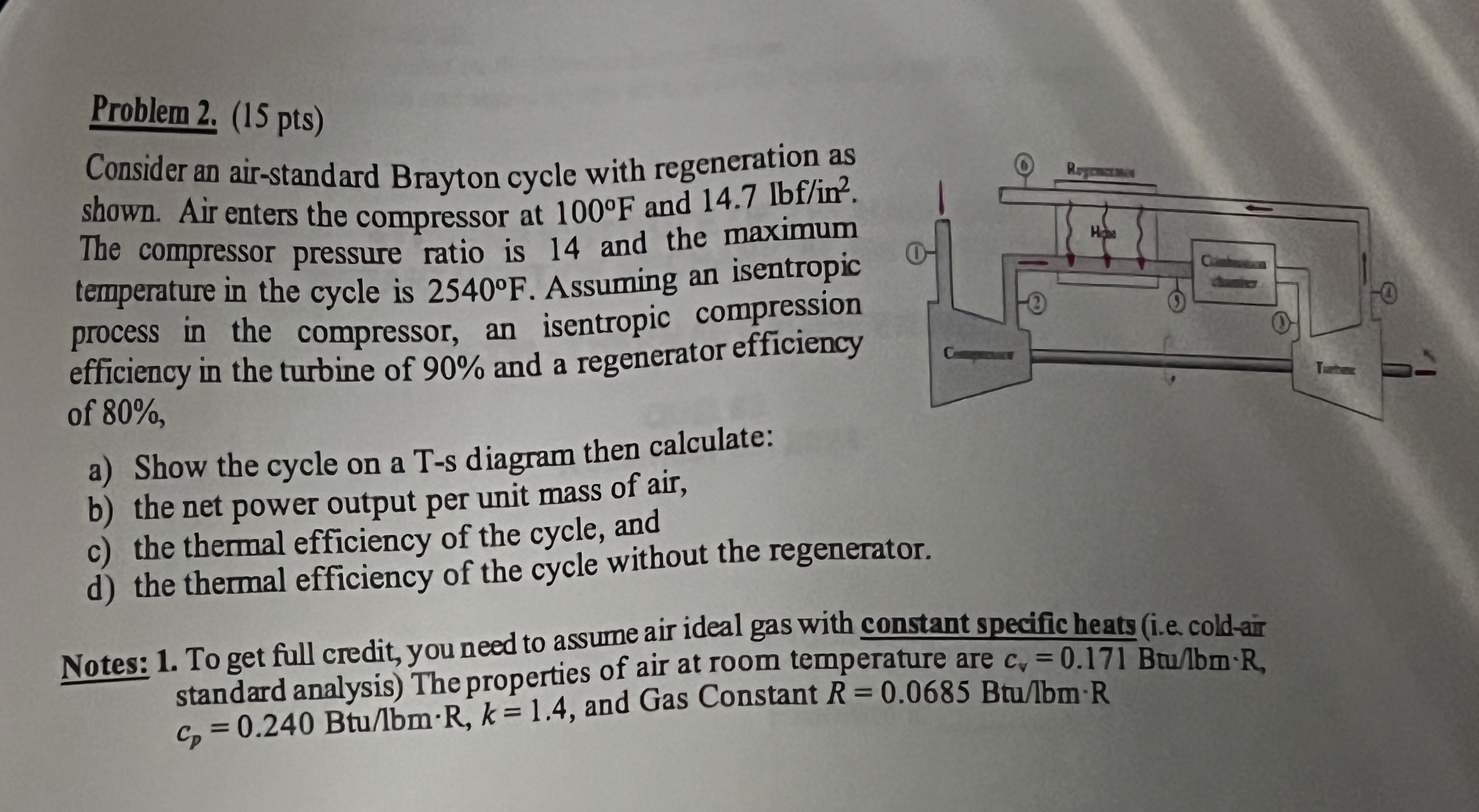 Problem 2 . ( 1 5 pts ) Consider an air -