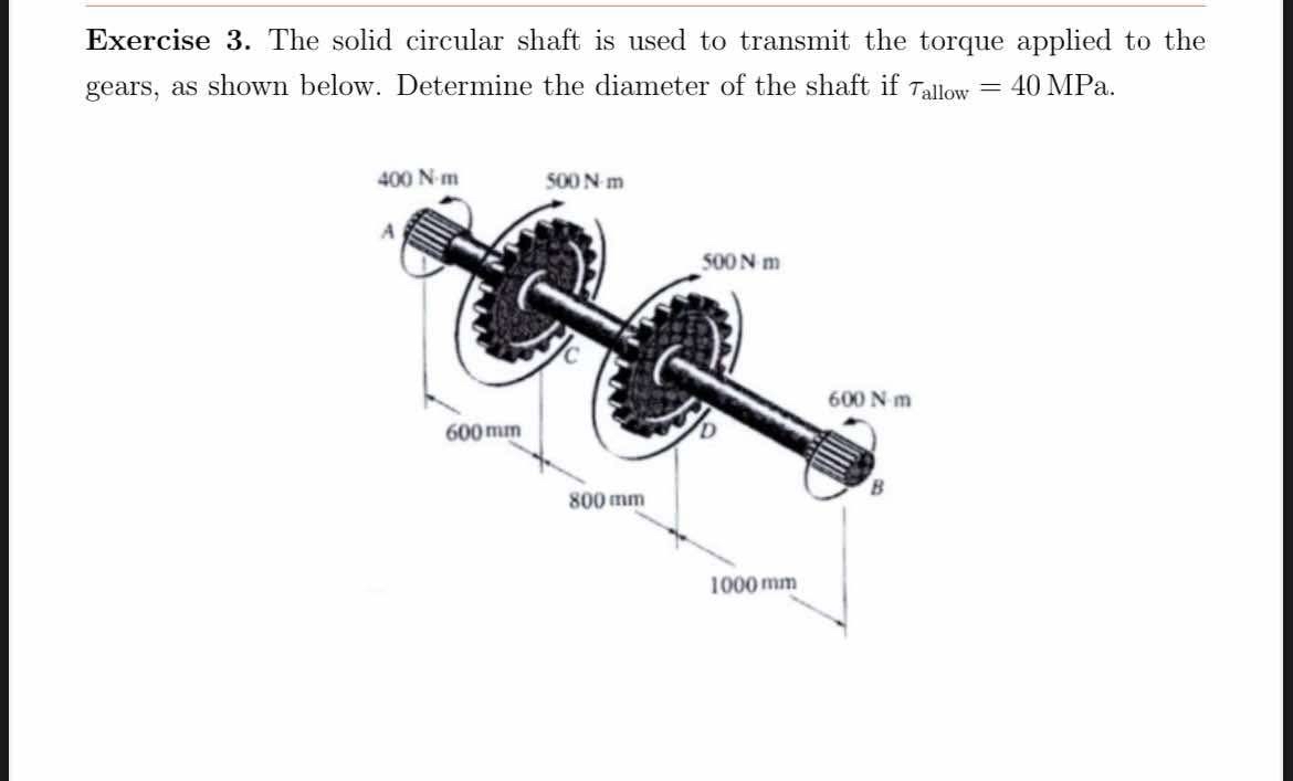 Exercise 3 . The solid circular shaft is used to