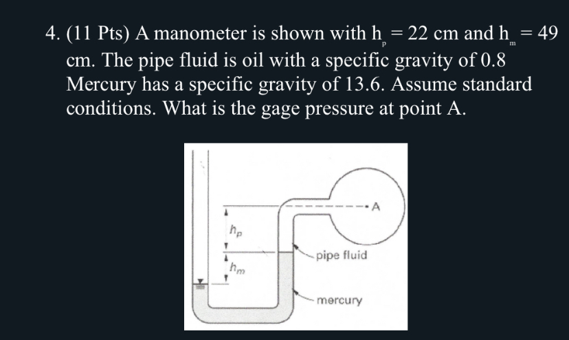 ( 1 1 Pts ) A manometer is shown with h p = 2 2 c