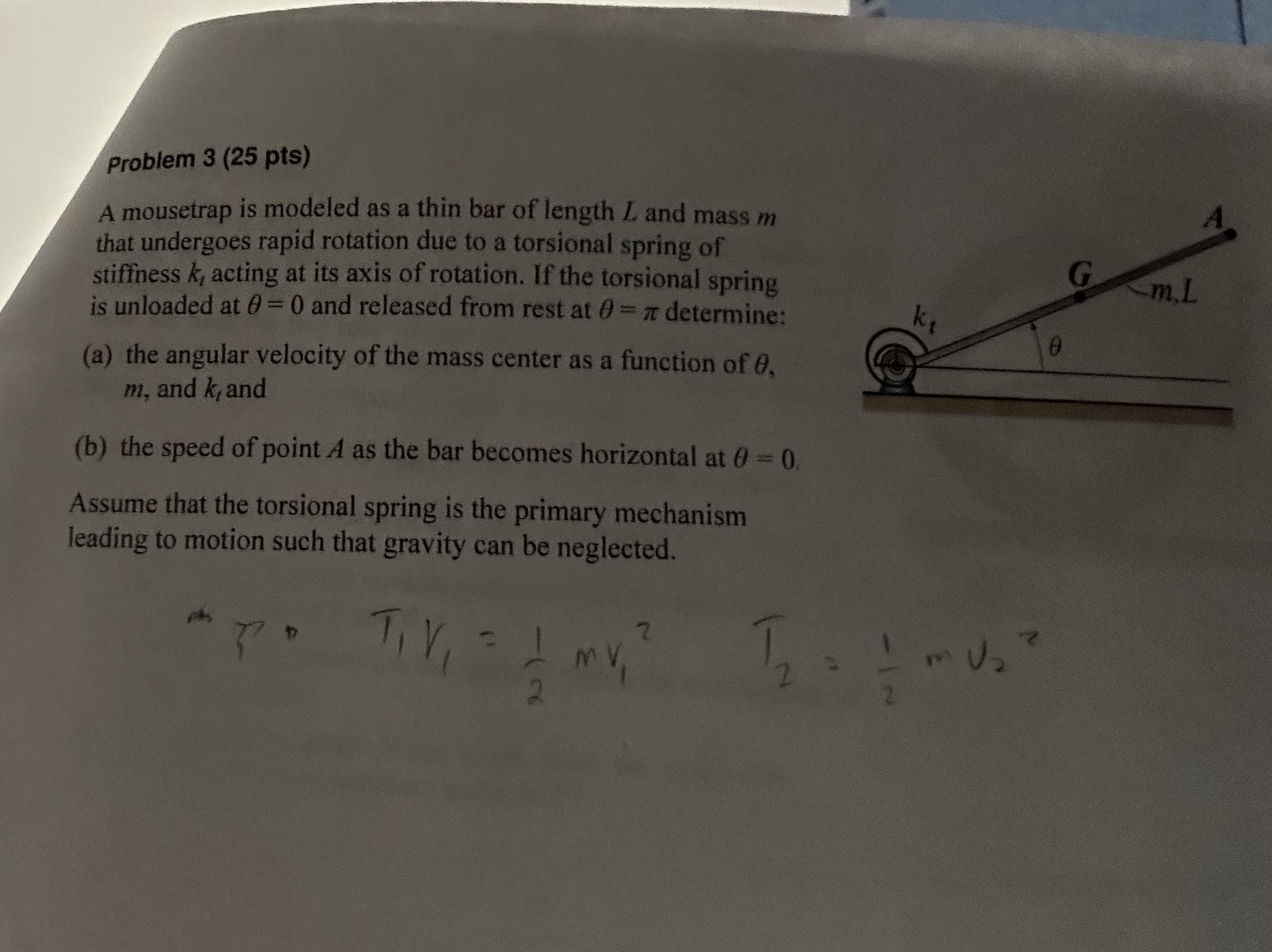Problem 3 ( 2 5 pts ) A mousetrap is modeled as a