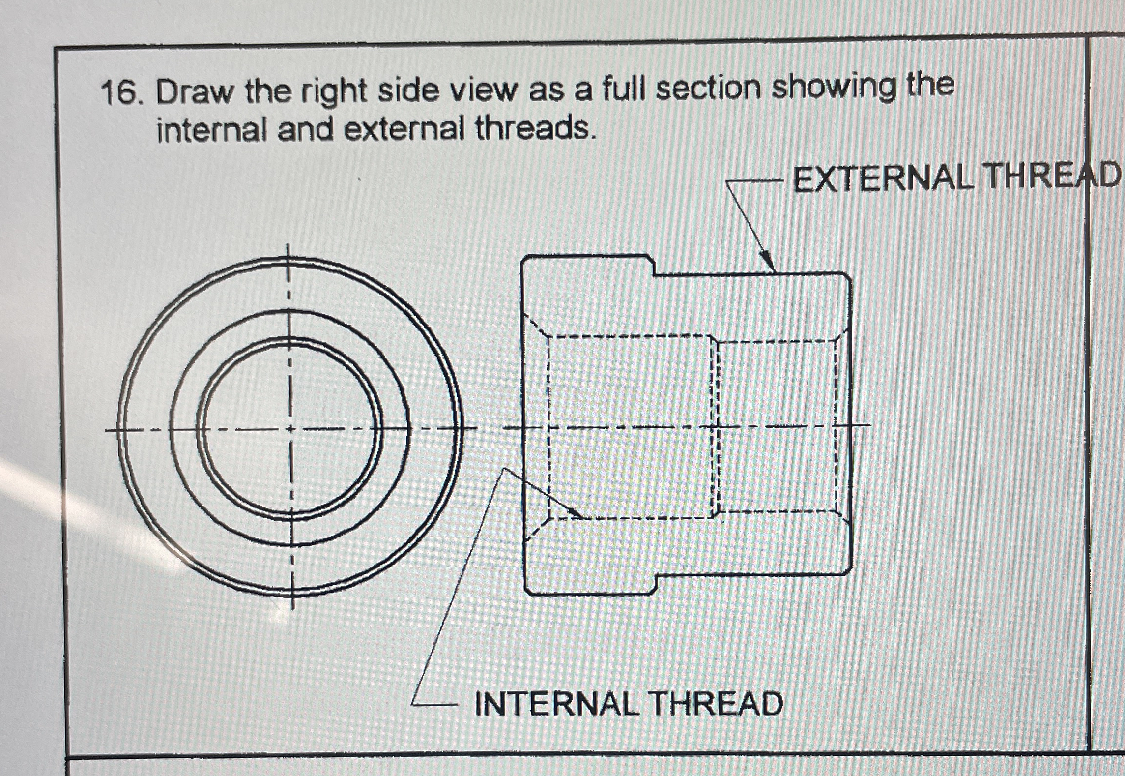 Draw the right side view as a full section