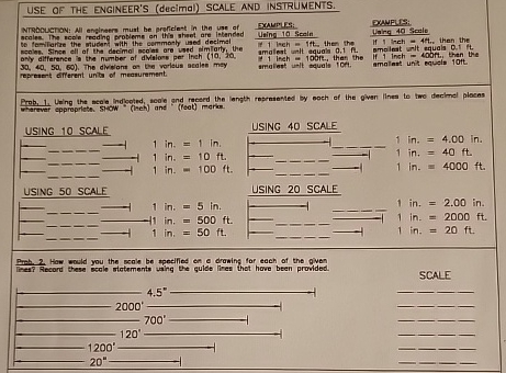 USE OF THE ENGINEER'S ( decimal ) SCALE AND