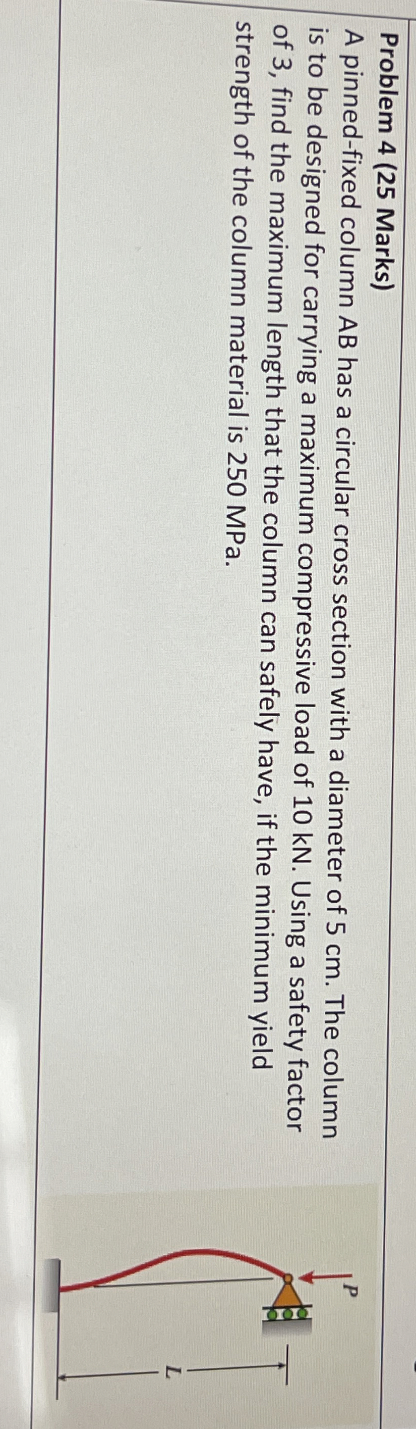 Problem 4 ( 2 5 Marks ) A pinned - fixed column A