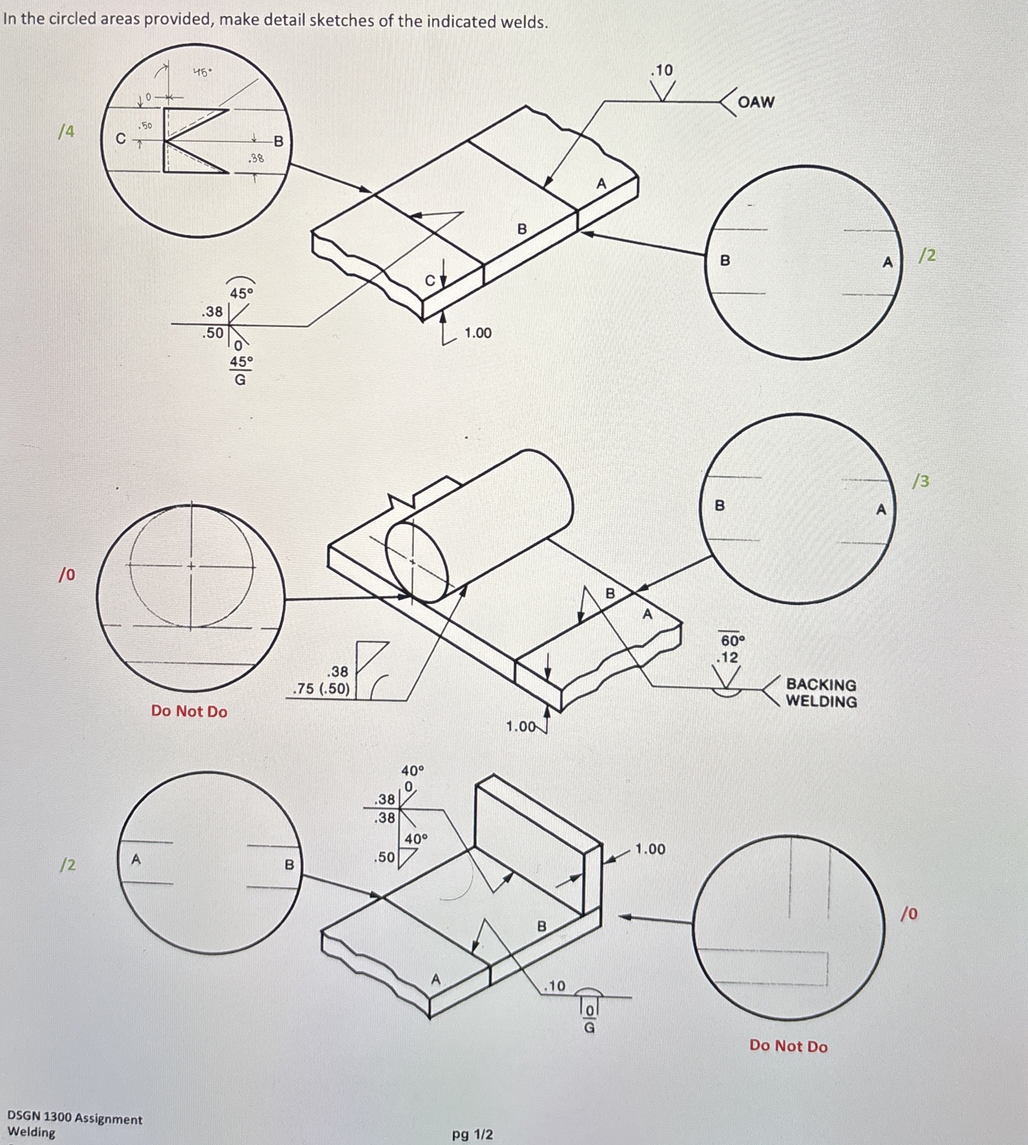 In the circled areas provided, make detail