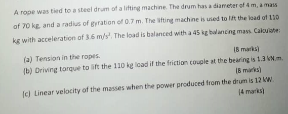 A rope was tied to a steel drum of a lifting