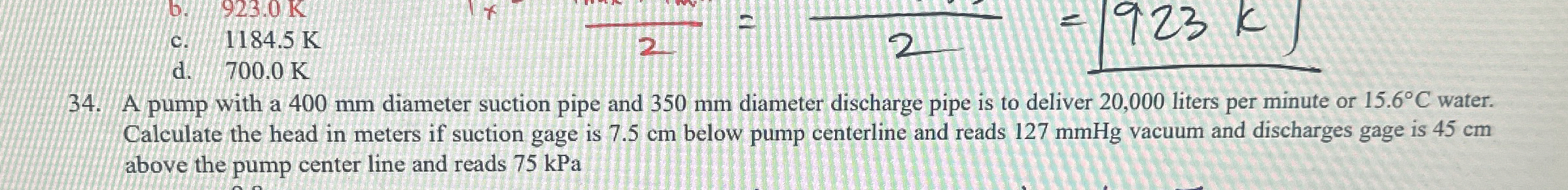 A pump with a 4 0 0 mm diameter suction pipe and