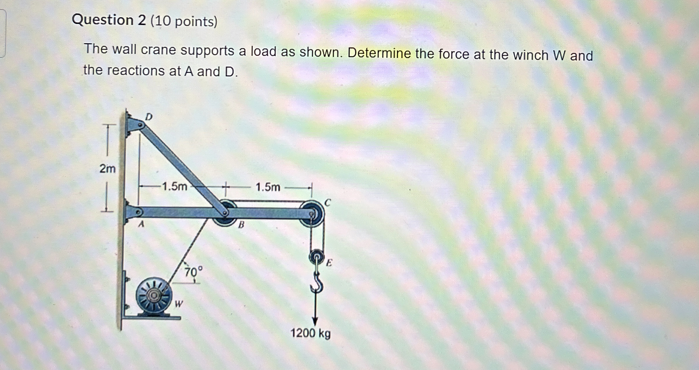 Question 2 ( 1 0 points ) The wall crane supports