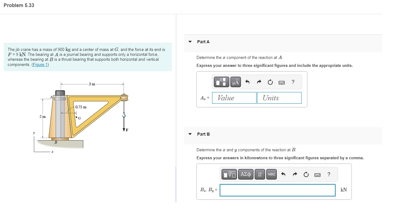 The jib crane has a mass of 9 0 0 kg and a center