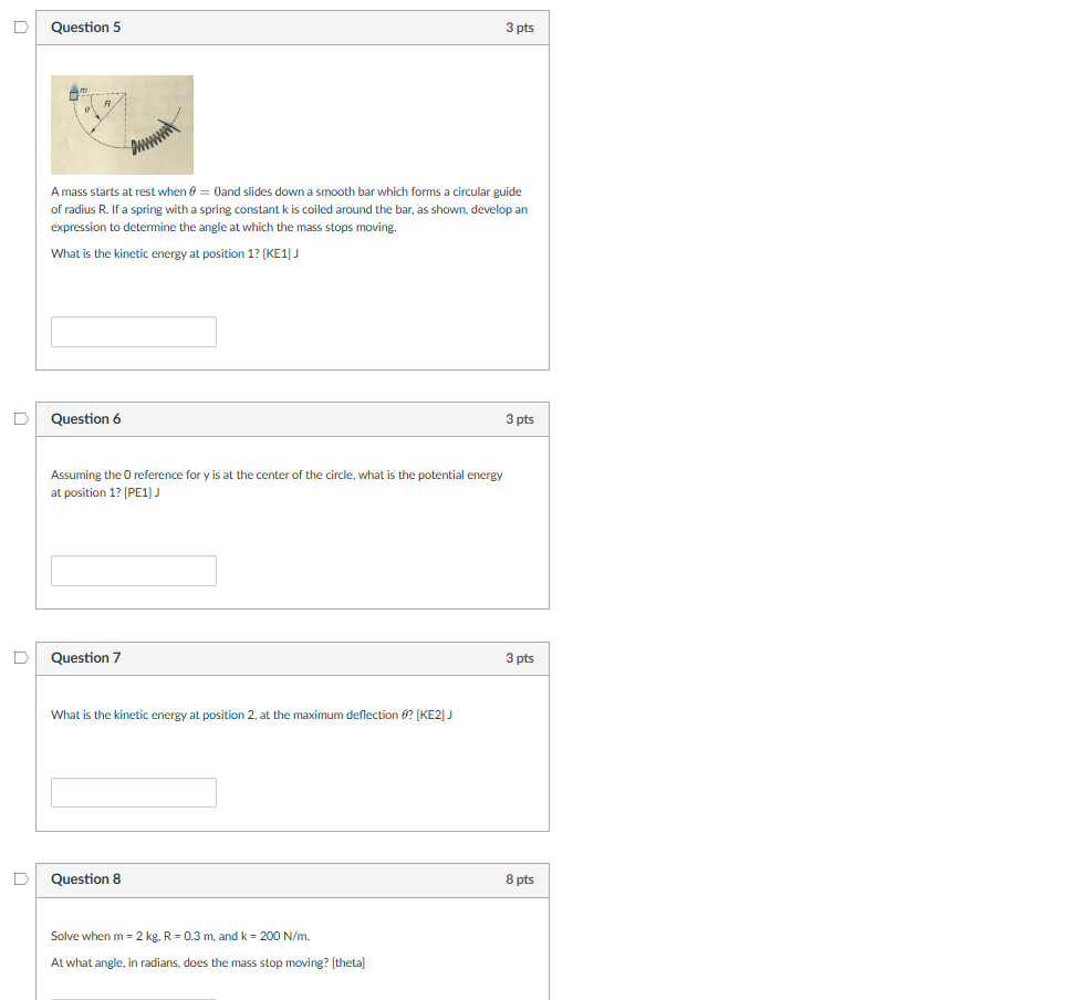 Question 5 A mass starts at rest when = 0 and