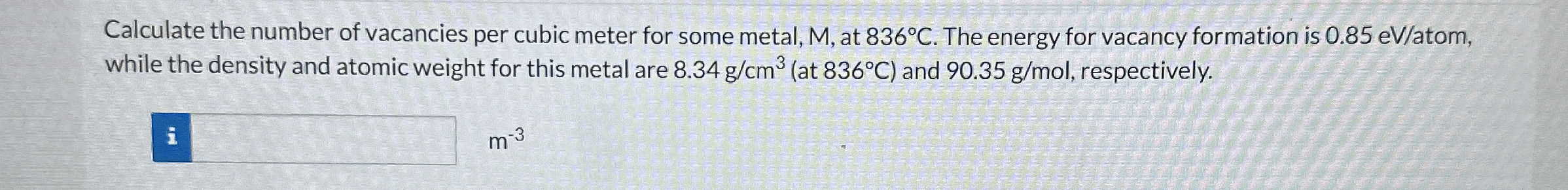 Calculate the number of vacancies per cubic meter