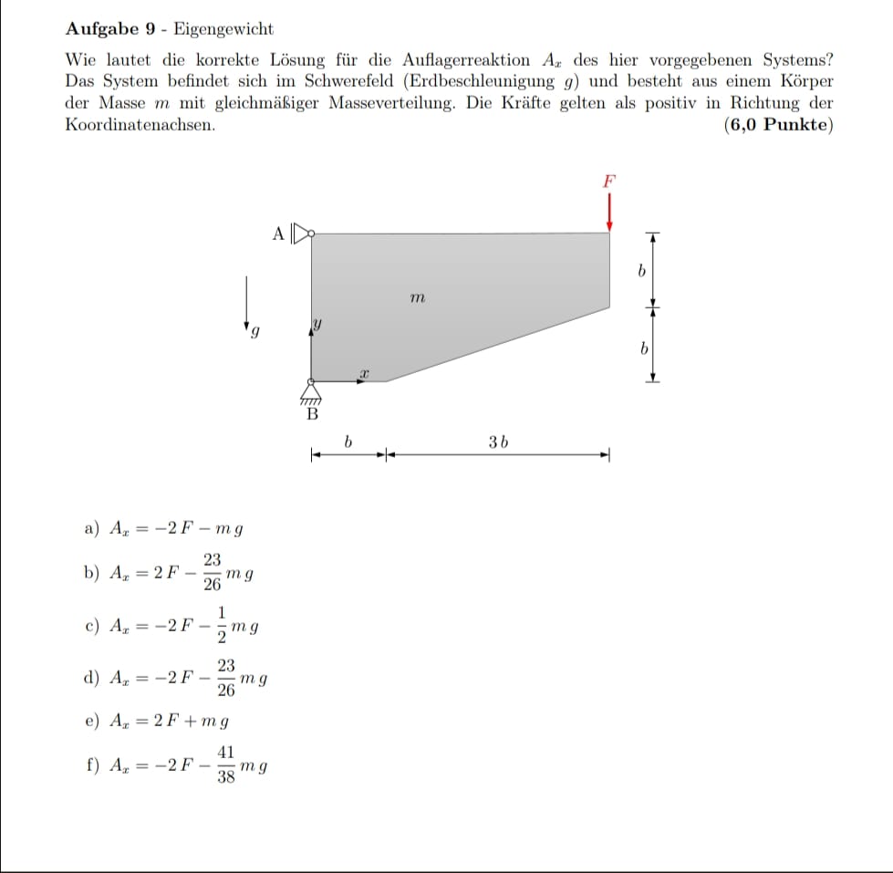 Aufgabe 9 - Eigengewicht Wie lautet die korrekte