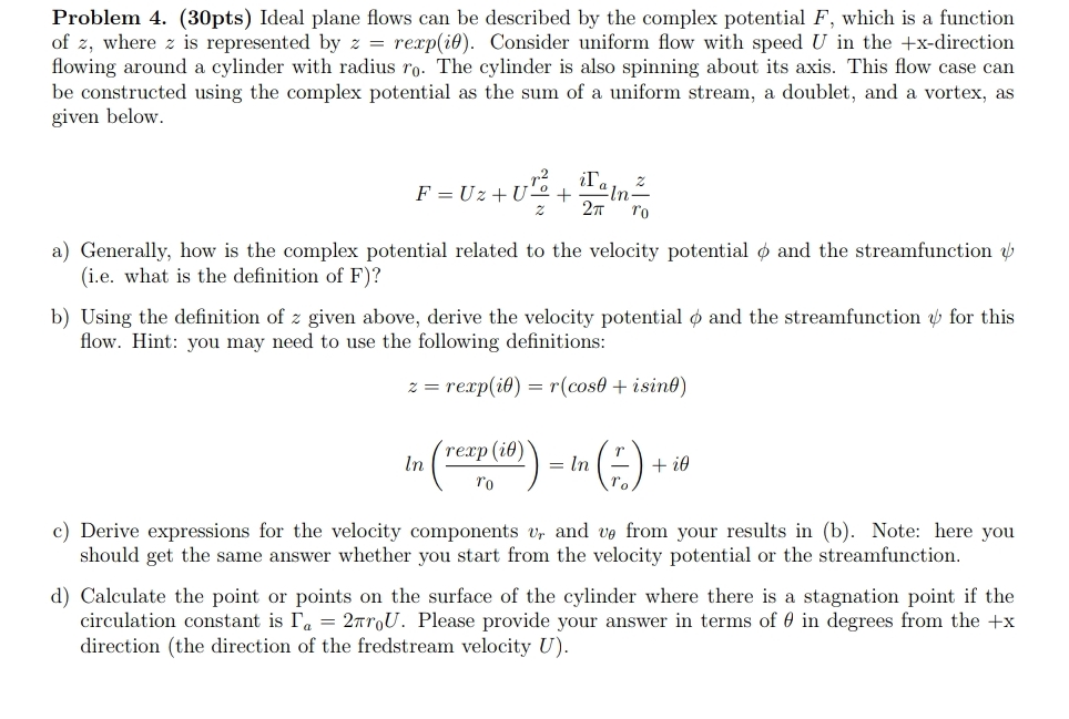 Problem 4 . ( 3 0 pts ) Ideal plane flows can be