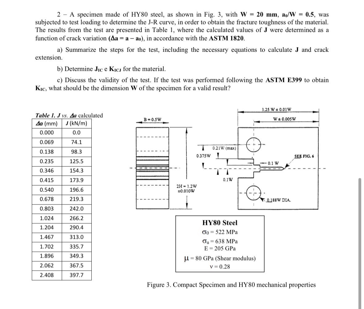 2 - A specimen made of HY 8 0 steel, as shown in