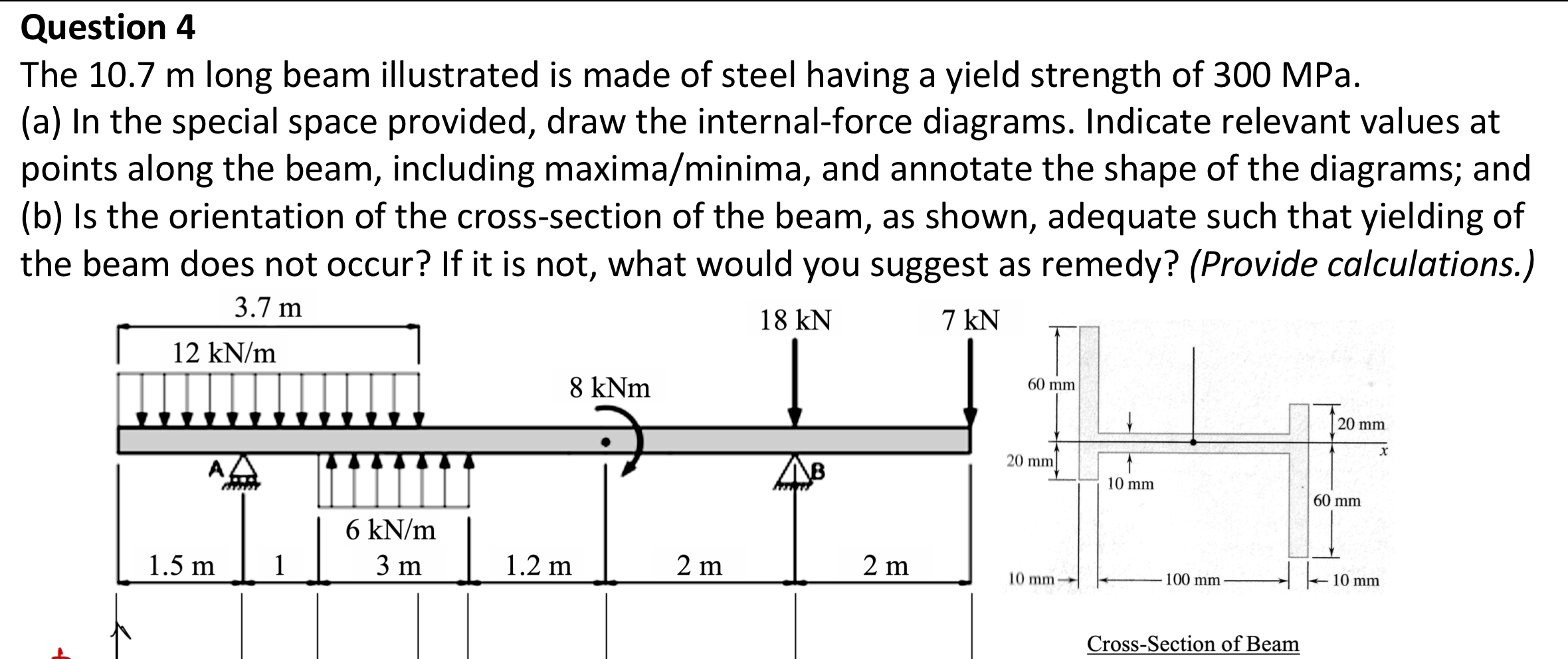 Question 4 The 1 0 . 7 m long beam illustrated is
