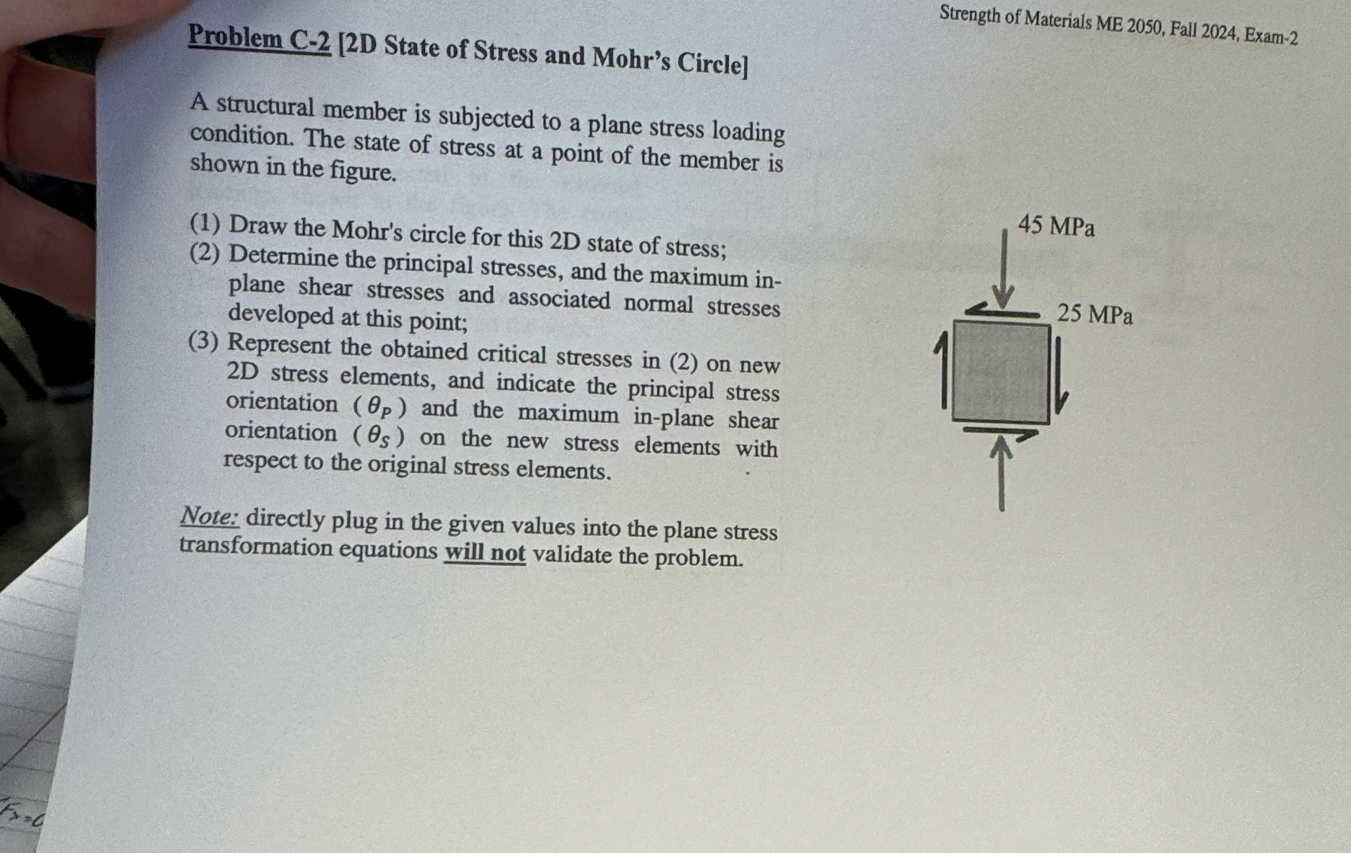 Problem C - 2 [ 2 D State of Stress and Mohr's