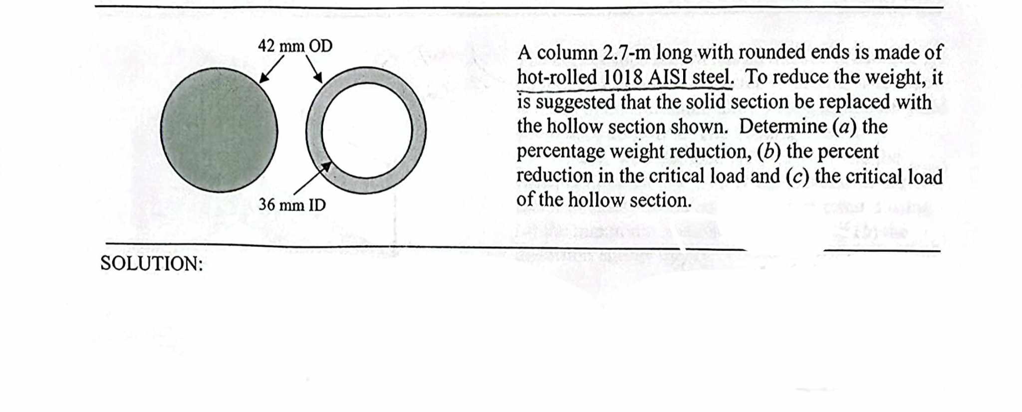 A column 2 . 7 - m long with rounded ends is made