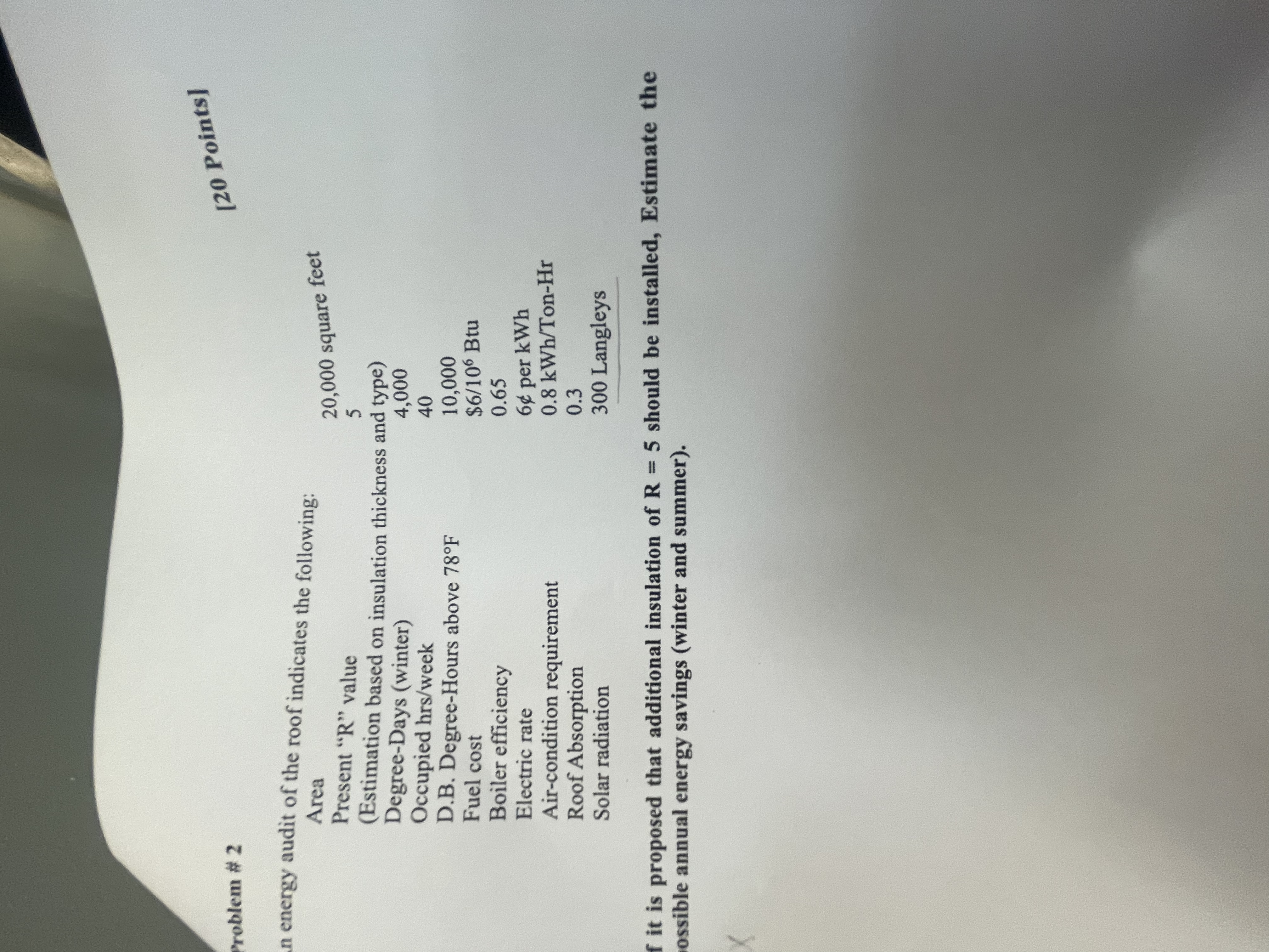 roblem # 2 [ 2 0 Points ] n energy audit of the