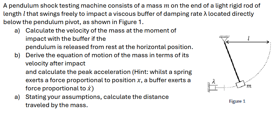 A pendulum shock testing machine consists of a