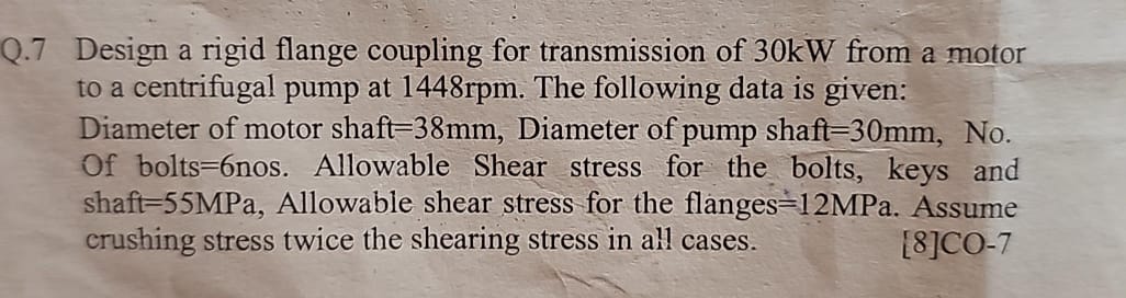 Design a rigid flange coupling for transmission